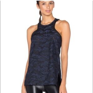 KORAL Control Camo Tank Size Small Navy Blue Black Lace Overlay Mesh